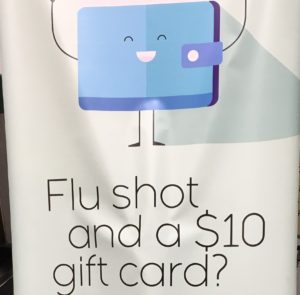 アメリカで　Flu Shot　インフルエンザ予防接種　$10のギフトカード